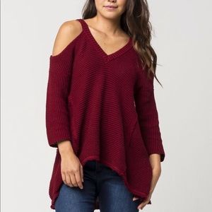 Blu Pepper Cold Shoulder Waffle Sweater size small